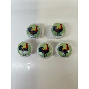 Set of 5 Cabinet Door Drawer Pulls Rooster Farmhouse Country Cottage Rustic